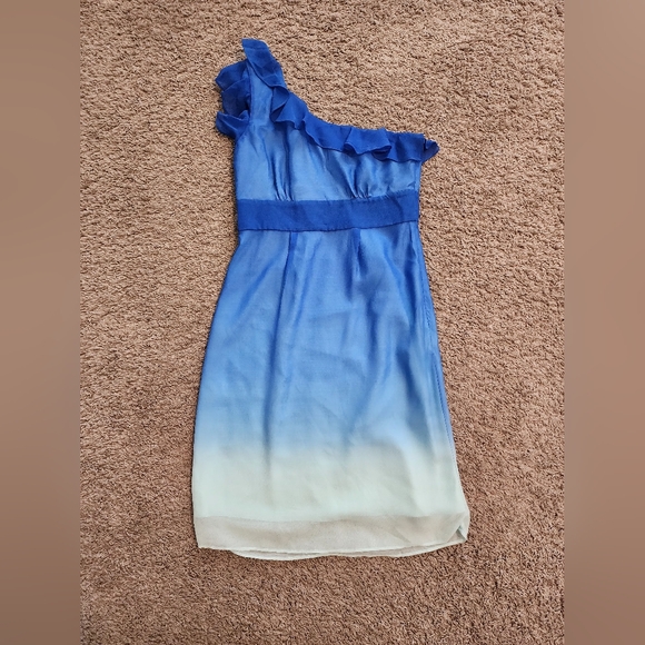 Gianni Bini One Shoulder Blue Ombre Ruffle Dress. Size 0. NWT. - Picture 3 of 10